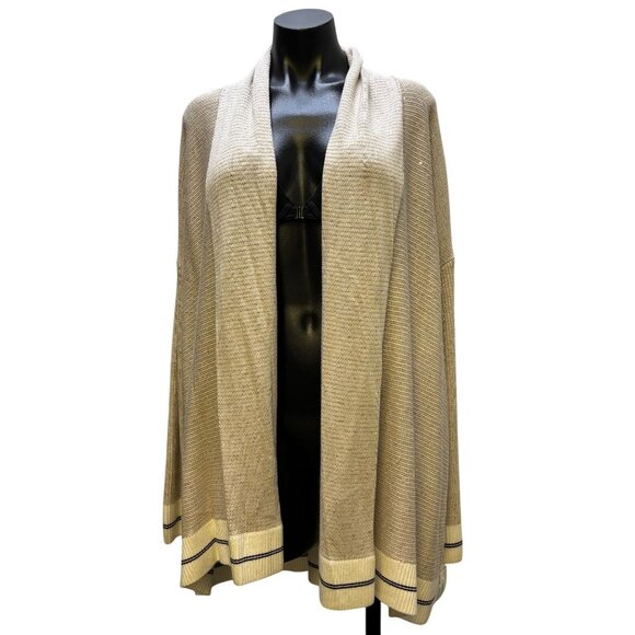 St John Sequined Accent Cardigan Tan With Black & Cream Trim L - Picture 1 of 8